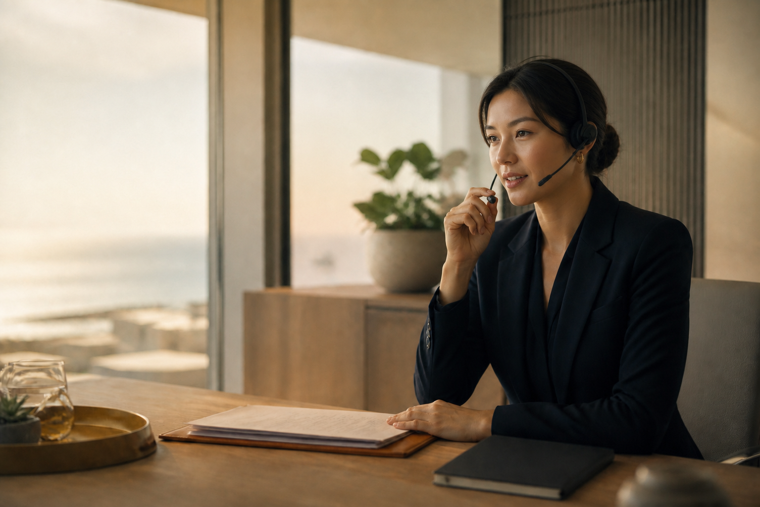 An InheritOps intake concierge speaking attentively with a prospective client